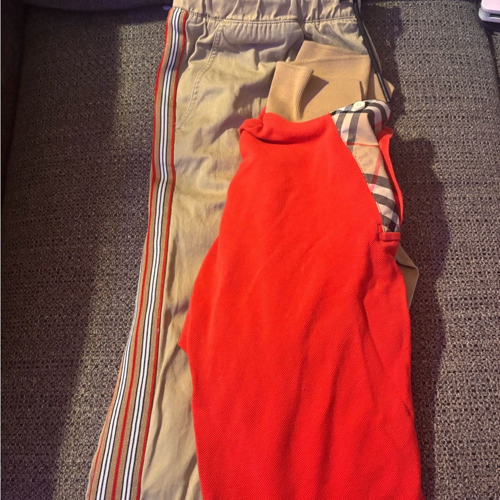 Burberry Beige and Red Joggers & Shirt